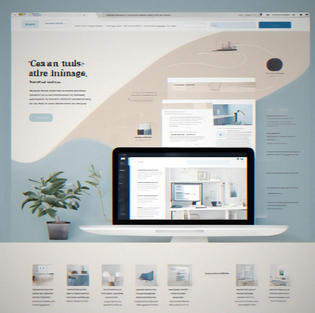 Laptop showing a website with minimal navigation, plenty of breathing room and two typefaces that actually work together in a neutral color scheme