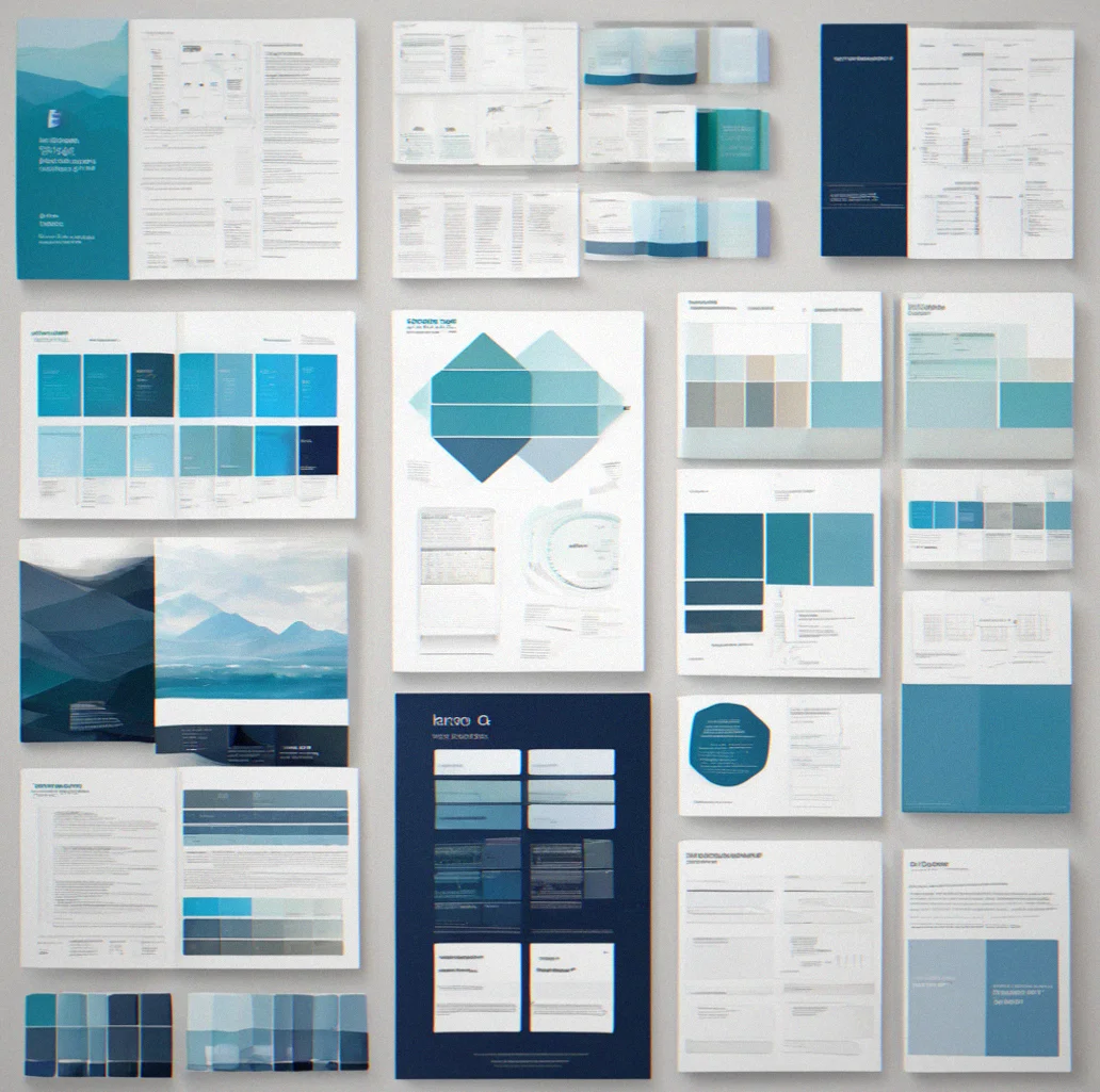 Comprehensive brand system showing color palette with hex codes, typography scale, and spacing grid documentation