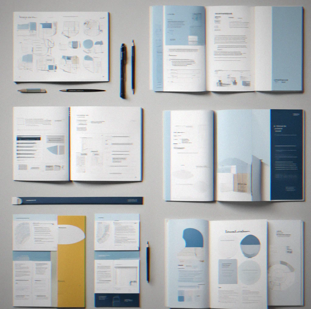 Detailed brand guideline documentation showing typography scales, color palettes and layout grids